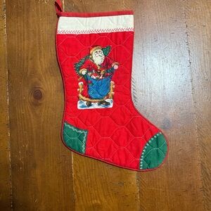 Vintage  Red Christmas Stocking with Santa Design preowned